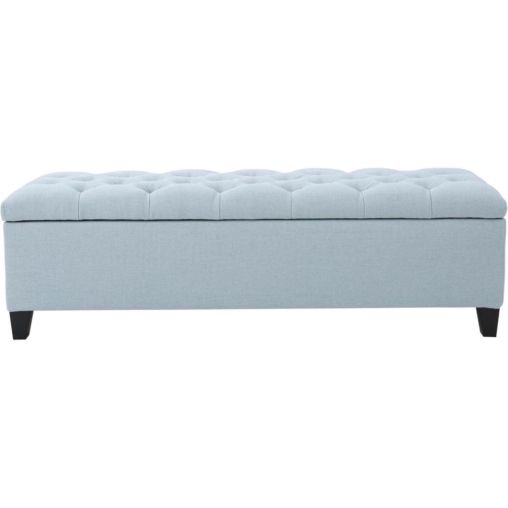 imageChristopher Knight Home Ottilie Boucle Fabric Storage Ottoman Bench Wooden Rectangular Ottoman with Storage Bedroom End of Bed Foot Stool Entryway Ottoman Footrest Living Room Extra Seat GreenLight Blue