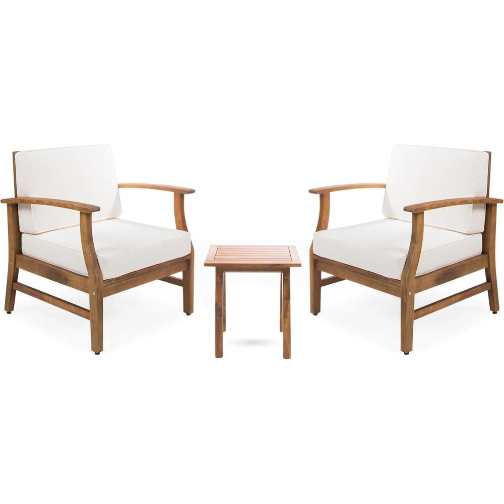 imageChristopher Knight Home Outdoor 2 Seater Acacia Wood Chat Set with Cushions Teak and Cream