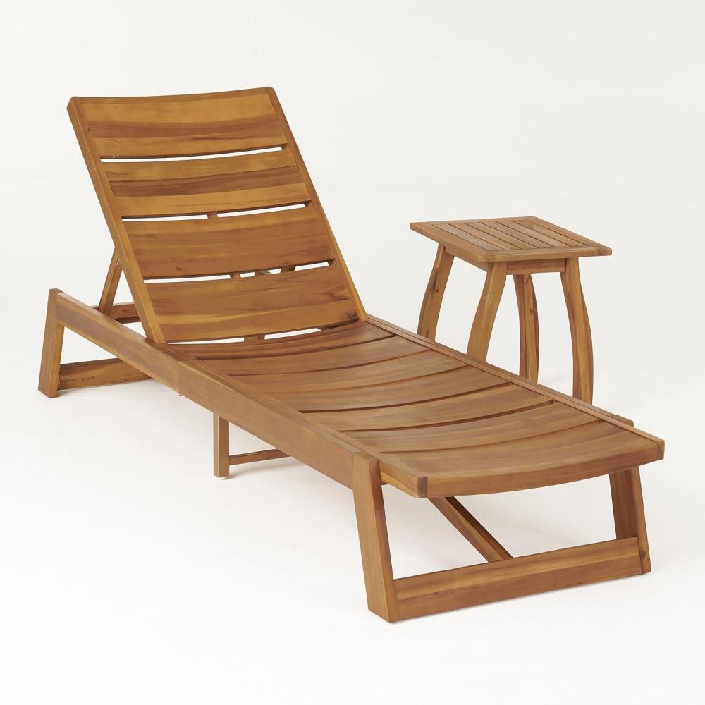 imageChristopher Knight Home Outdoor Acacia Wood 2 Piece Chaise Lounge with Table