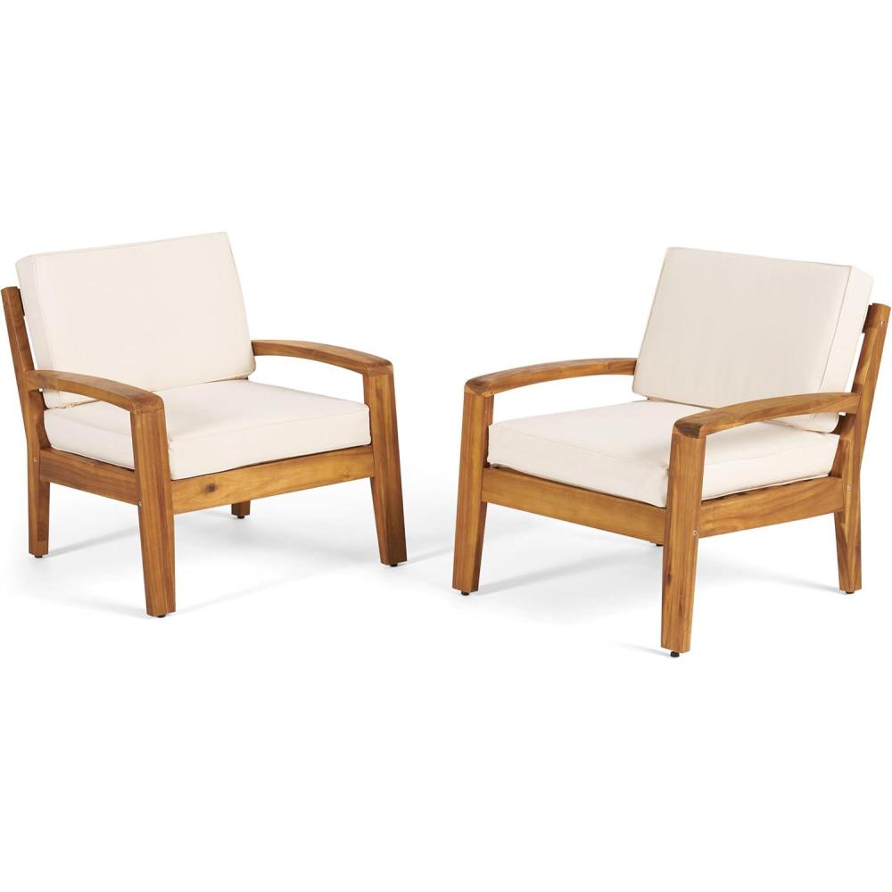imageChristopher Knight Home Outdoor Acacia Wood Club Chairs with Cushions Set of 2 Teak and Beige