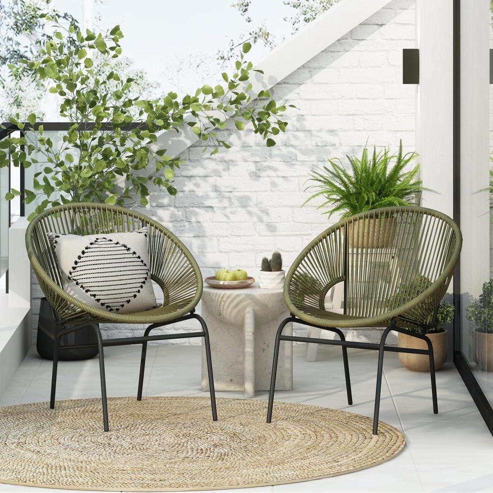 imageChristopher Knight Home Outdoor Wicker Club Chairs Set of 2 Iron Frame Papasan Chairs for Patio Furniture Set Poolside Garden Comfy Sofa Set GreenGreen