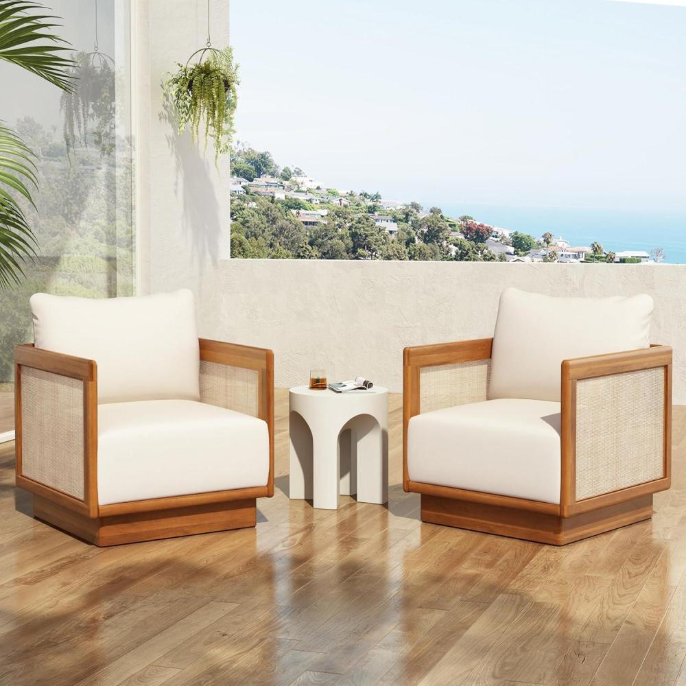 imageChristopher Knight Home Paola Set of 2 Acacia Wood Lounge Chair Outdoor with Cushion Wooden Comfy Patio Chair Deep Seating Accent Chair for Patio Furniture Set TeakBeige