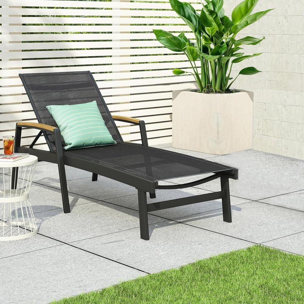 imageChristopher Knight Home Patio Aluminum Chaise Lounge Adjustable Mesh Chaise Lounge 5 Position Back Recliner Lounge Chair with Armrest Ourdoor Deep Seating Lounge for Poolside Backyard BlackBlacknatural