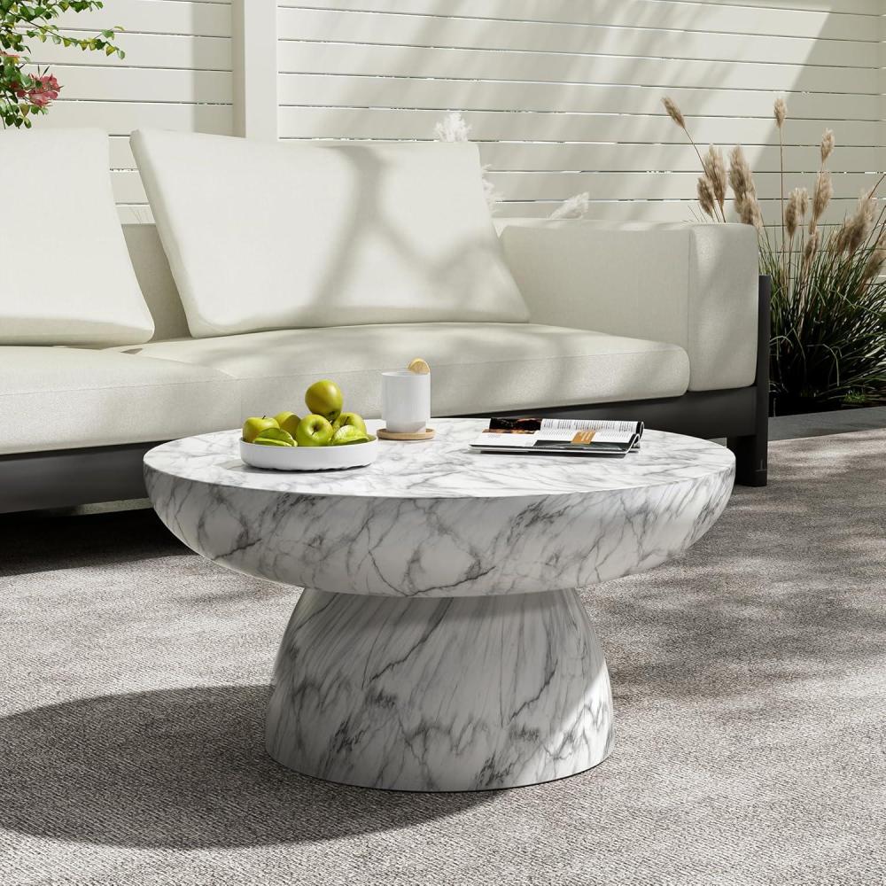 imageChristopher Knight Home Patsy Modern Lightweight Concrete Coffee Table Indoor and Outdoor Round Top Accent Table MGO Sofa End Table with Pedestal Base No Assembly Needed White Marble FinishWhite Marble Finish