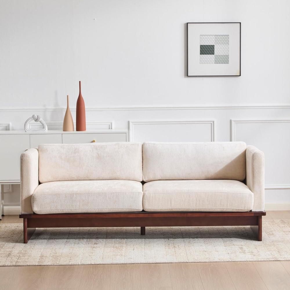 imageChristopher Knight Home Perla Chenille Upholstered 3 Seater Sofa Couch with Pillow Wooden Home Sofa Living Room Comfy Cloud Couch for Bedroom Apartment Home Office BeigeBeige