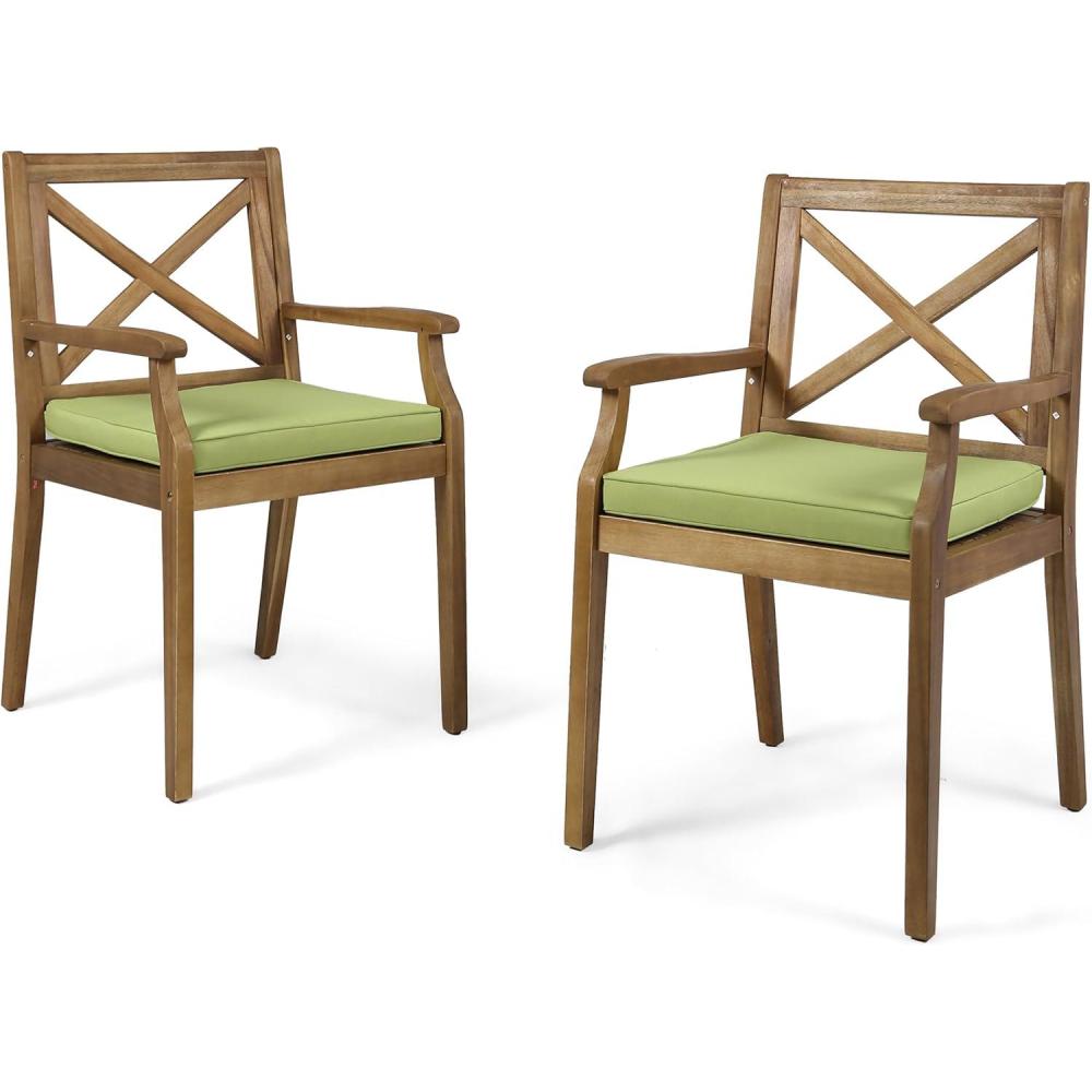 imageChristopher Knight Home Peter Outdoor Acacia Wood Dining Chair Set of 2 TeakGreen Cushion