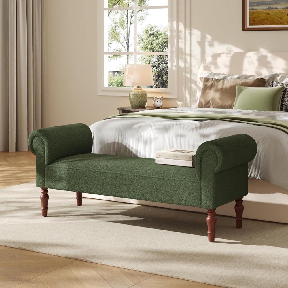 imageChristopher Knight Home Peter 59quot Teddy Fabric Upholstered End of Bed Ottoman Wooden Ottoman Bench with Rolled Arms Long Entryway Foot Rest Bedroom End of Bed Foot Stools GreyOlive Green