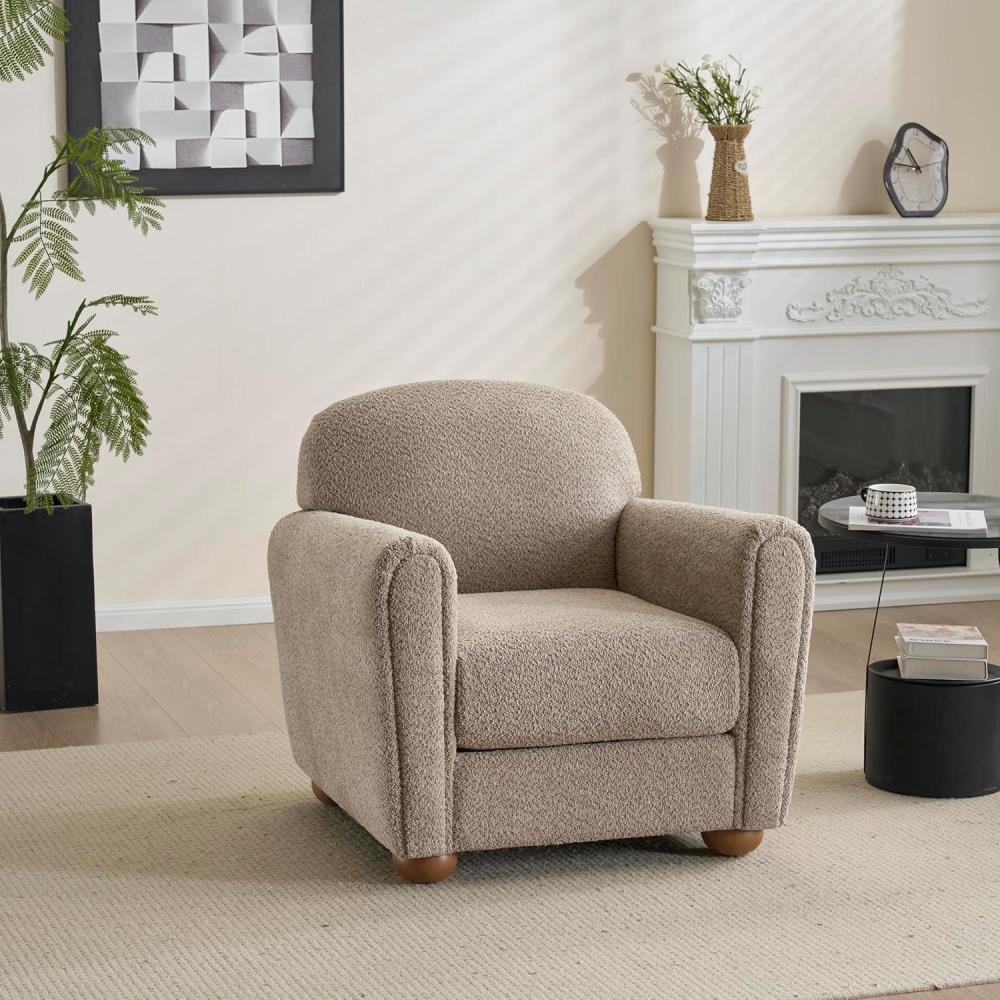 imageChristopher Knight Home Peysz Modern Accent Chair Boucle Upholstered Armchair with Rounded Wooden Legs Comfortable Single Sofa Soft Cushion Seating Lounge Chair Indoor Light BrownLight BrownBoucle
