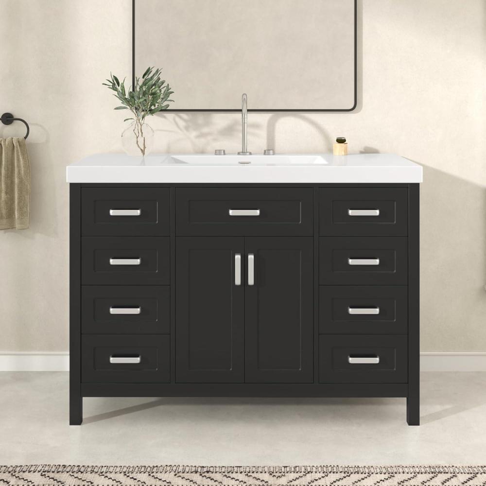 imageChristopher Knight Home Pineas 48quot Modern Bathroom Vanity with Resin Sink Combo Set Wooden Bathroom Vanity Organizer with Drawers Soft Closing Door Bathroom Storage Cabinet with Sink BlackBlack