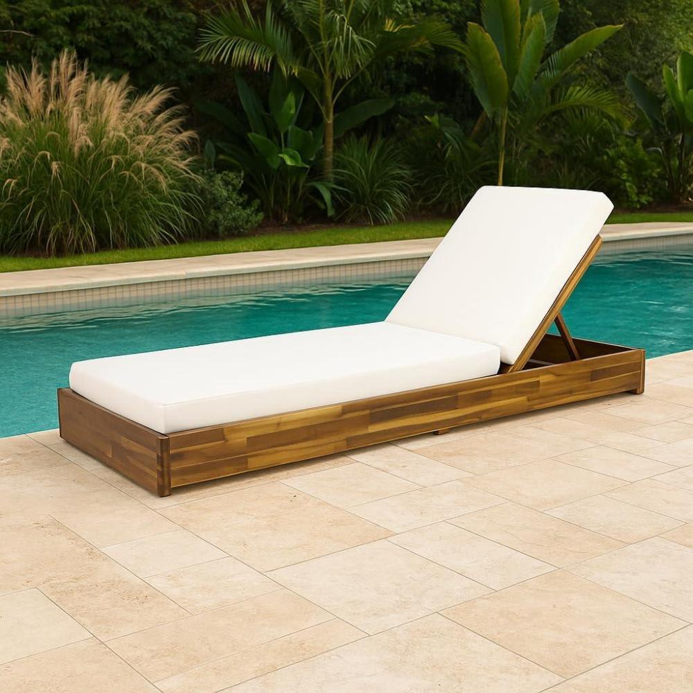 imageChristopher Knight Home Pistol Acacia Wood Chaise Lounge Chair Outdoor Adjustable Backrest Sun Lounger Recliner Patio Outdoor Chaise Lounge with 4quot Thick WaterResistant Cushions TeakCream