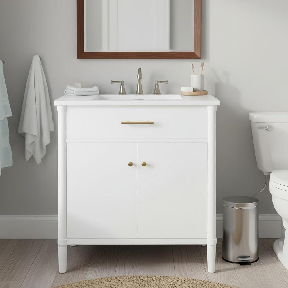 imageChristopher Knight Home Pratie 31quot Modern Bathroom Vanity with Sink Combo Set Modern Freestanding Bathroom Sink Cabinet with Adjustable Shelf Bathroom Storage Cabinet with Sink Combo Set BlackWhite