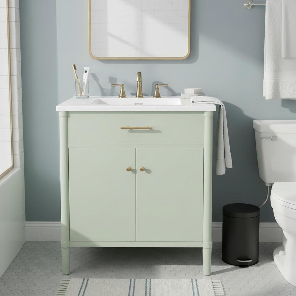 imageChristopher Knight Home Pratie 31quot Modern Bathroom Vanity with Sink Combo Set Modern Freestanding Bathroom Sink Cabinet with Adjustable Shelf Bathroom Storage Cabinet with Sink Combo Set BlackLight Green