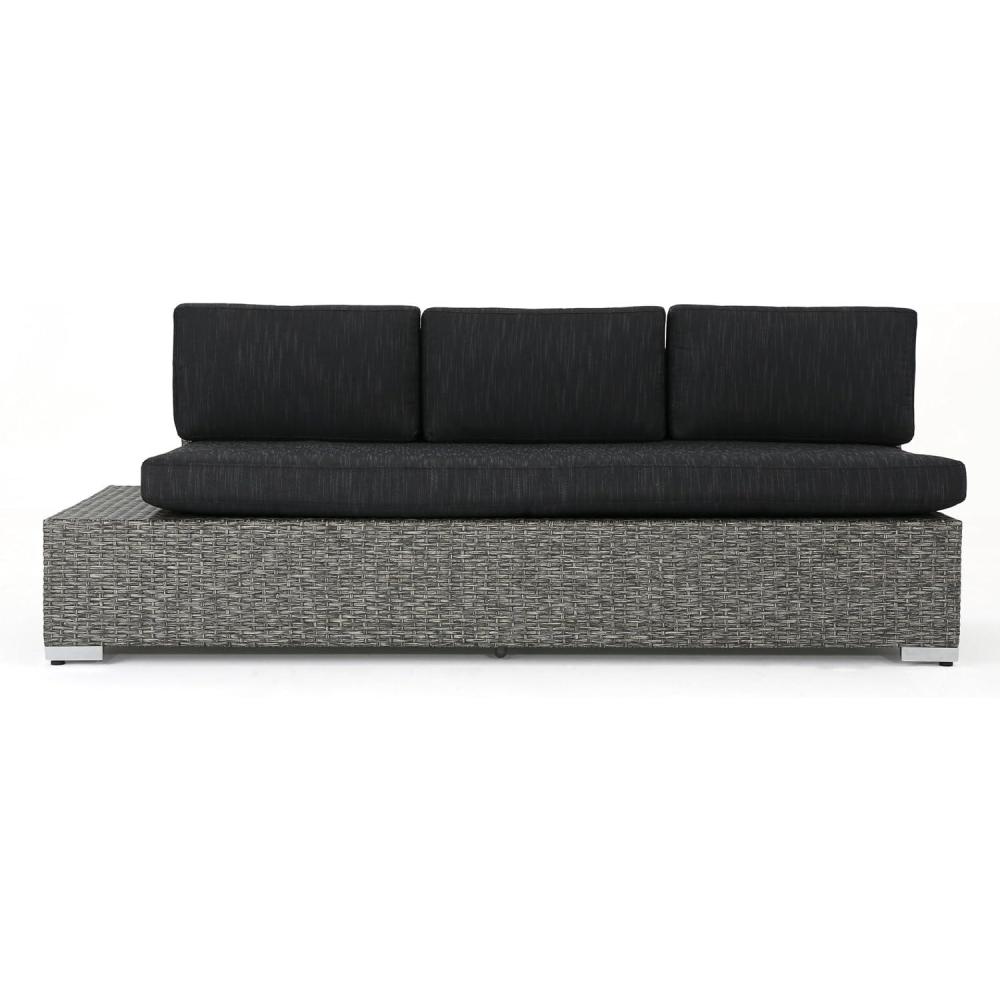imageChristopher Knight Home Puerta Outdoor 3Seater Wicker Left Sofa Mixed Black Dark Grey Cushion
