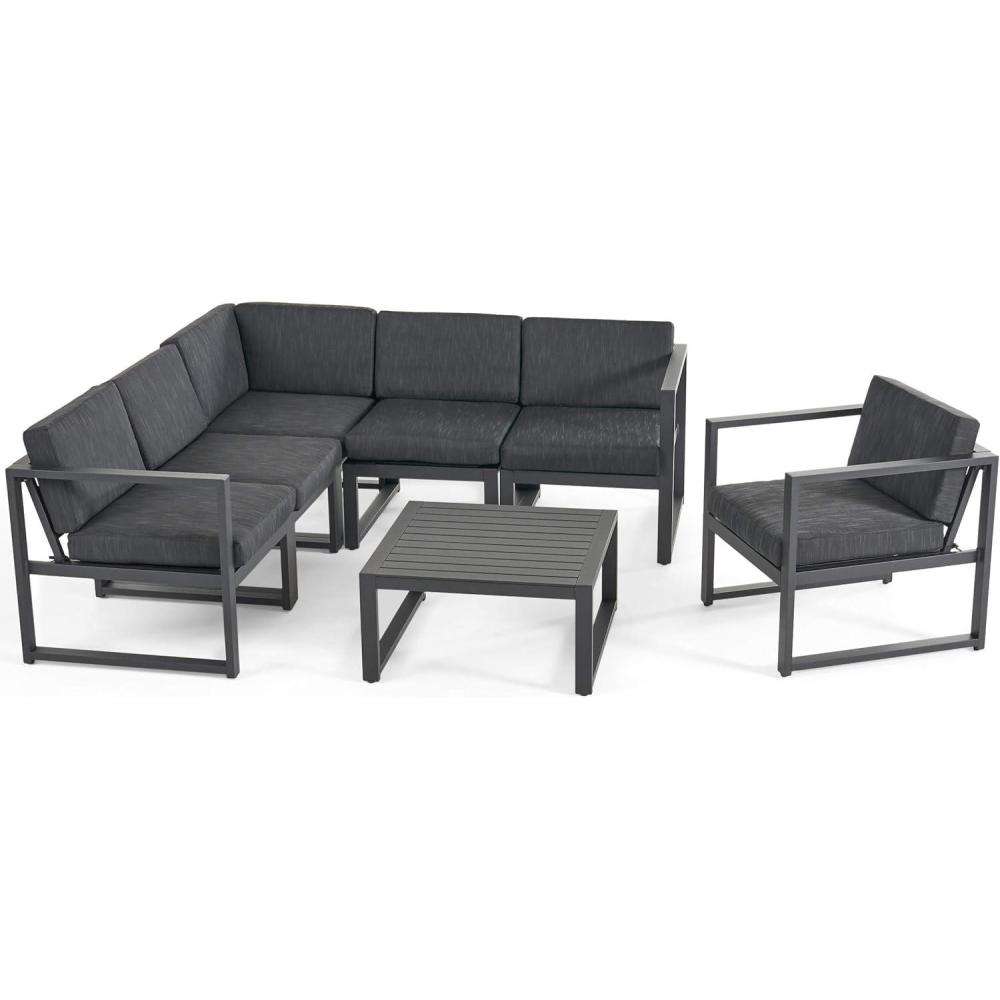 imageChristopher Knight Home Quick Outdoor Aluminum 6 Seater Sofa Set Black and Dark Gray