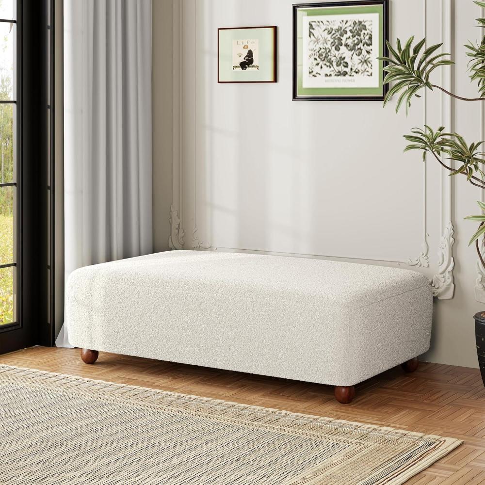 imageChristopher Knight Home Rika 48quot Comfy Boucle Upholstered Bedroom Bench Ottoman Bench with Rounded Wooden Legs Spacious Seating Long Footstool for Living Room Entryway Bench Tan BrownWhite  Walnut