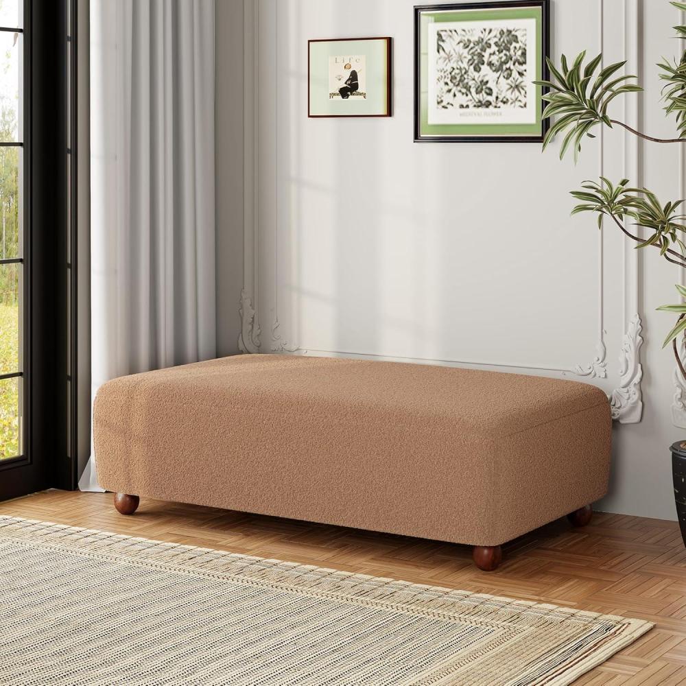 imageChristopher Knight Home Rika 48quot Comfy Boucle Upholstered Bedroom Bench Ottoman Bench with Rounded Wooden Legs Spacious Seating Long Footstool for Living Room Entryway Bench Tan BrownTan Brown