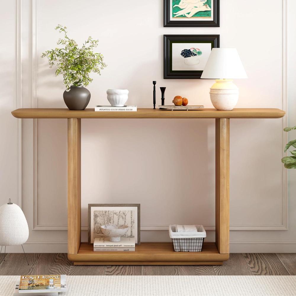 imageChristopher Knight Home Rina Narrow Console Table with Curved Corners Indoor Accent Table for Entry Way MDF Wood UBase Design Display Table for Home Decoration Hallway Living Room NaturalBrown