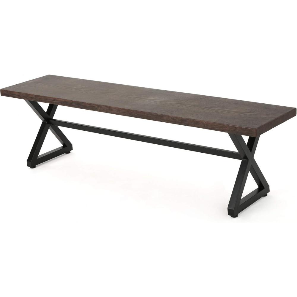 imageChristopher Knight Home Rolando Outdoor Aluminum Dining Bench with Steel Frame Brown Black