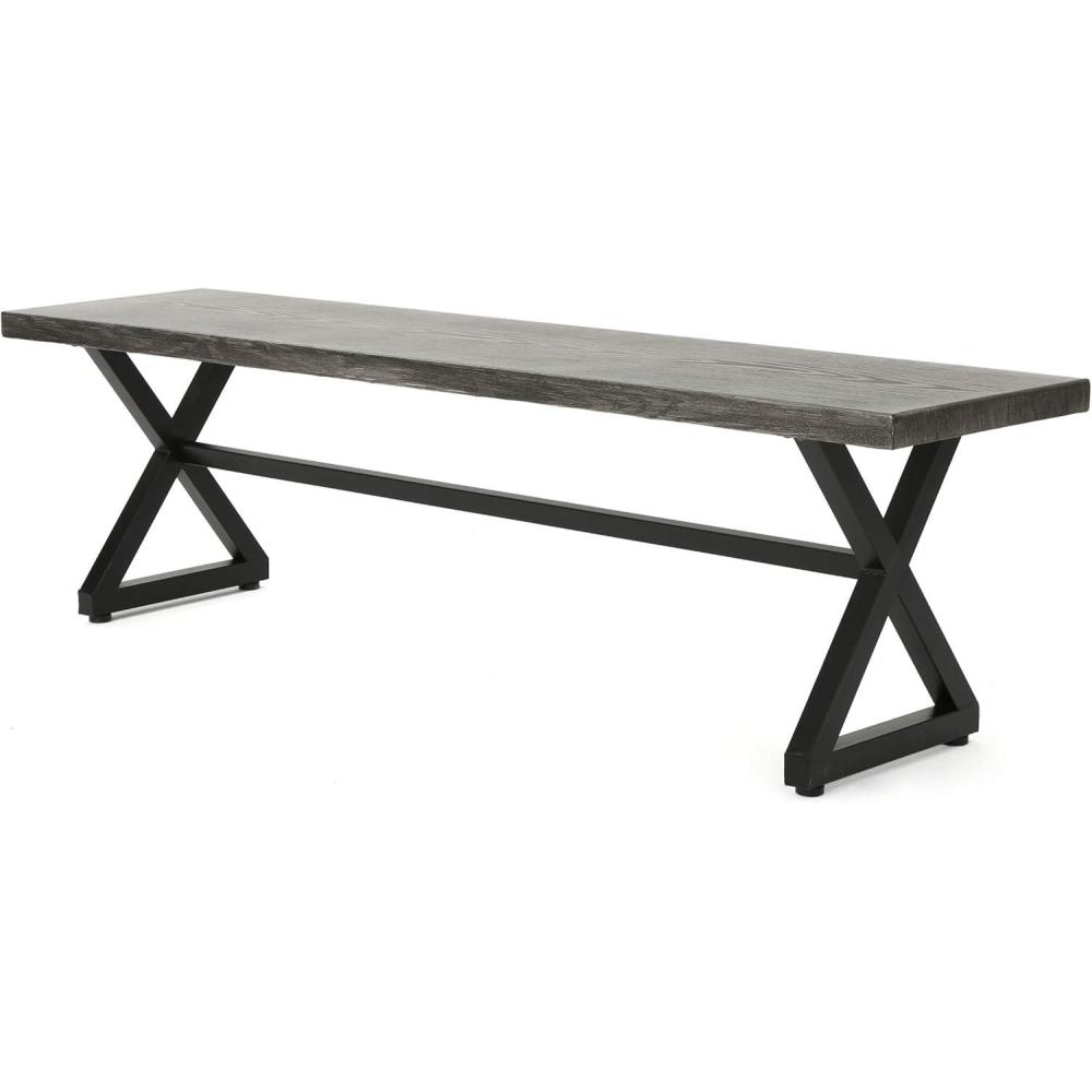 imageChristopher Knight Home Rolando Outdoor Aluminum Dining Bench with Steel Frame Grey  Black