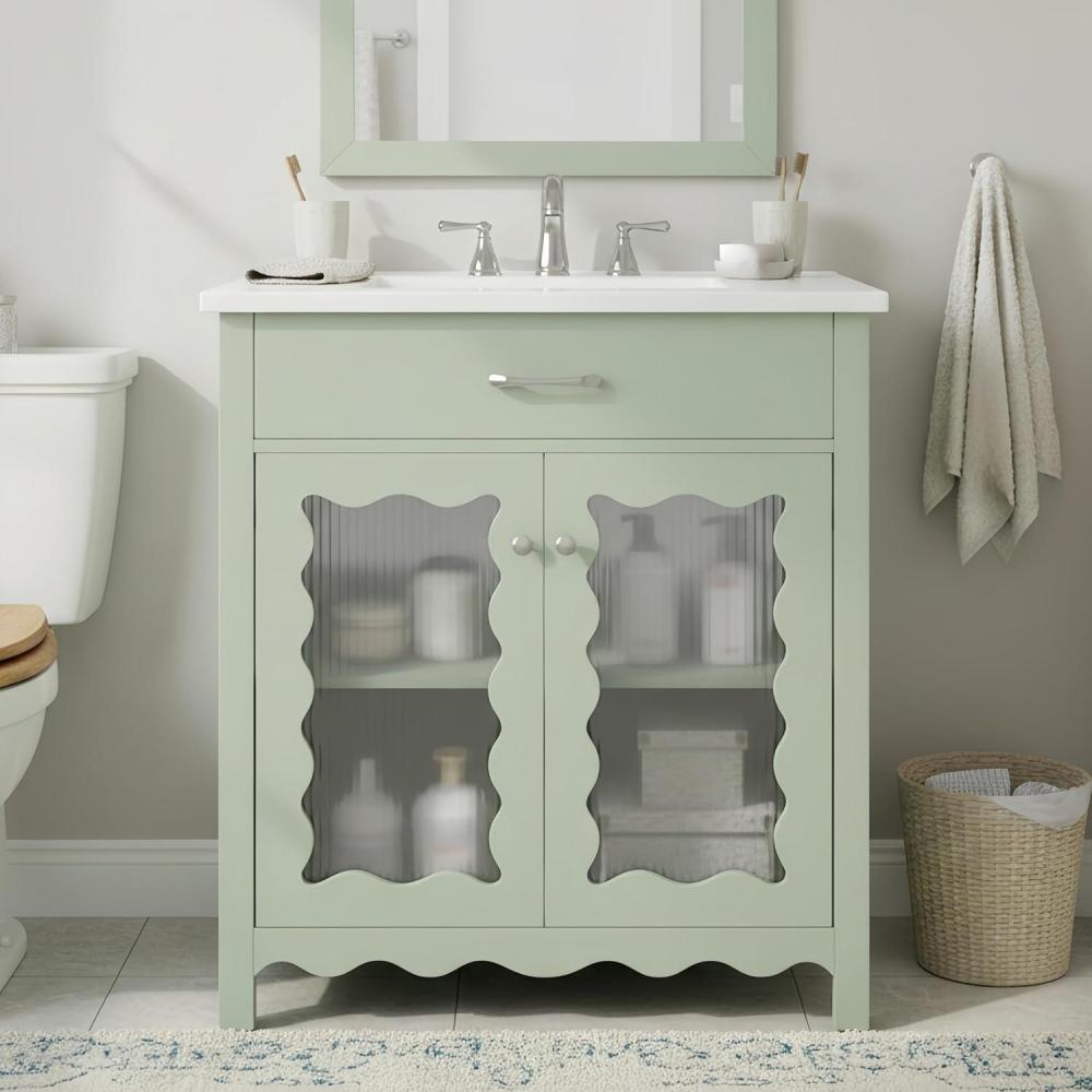 imageChristopher Knight Home Ronni 31quot Modern Bathroom Vanity with Sink Combo Set Modern Freestanding Bathroom Sink Cabinet with Adjustable Shelf Bathroom Storage Cabinet with Sink Combo Set WhiteGreen