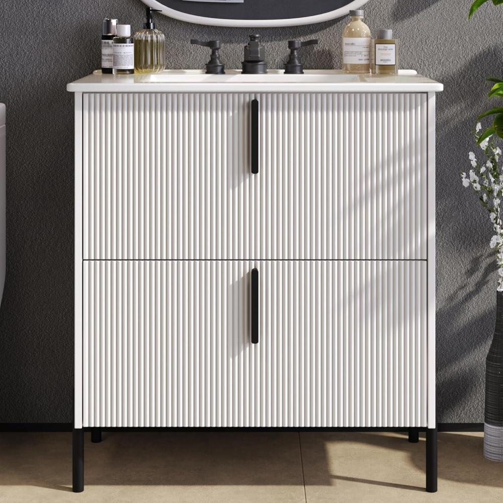 imageChristopher Knight Home Royden 30quot Bathroom Vanity with Sink Modern Freestanding Bathroom Sink Cabinet with Drawer Undermount Vanity Sink Cabinet Bathroom Storage Cabinet with Sink Combo Set WhiteWhite