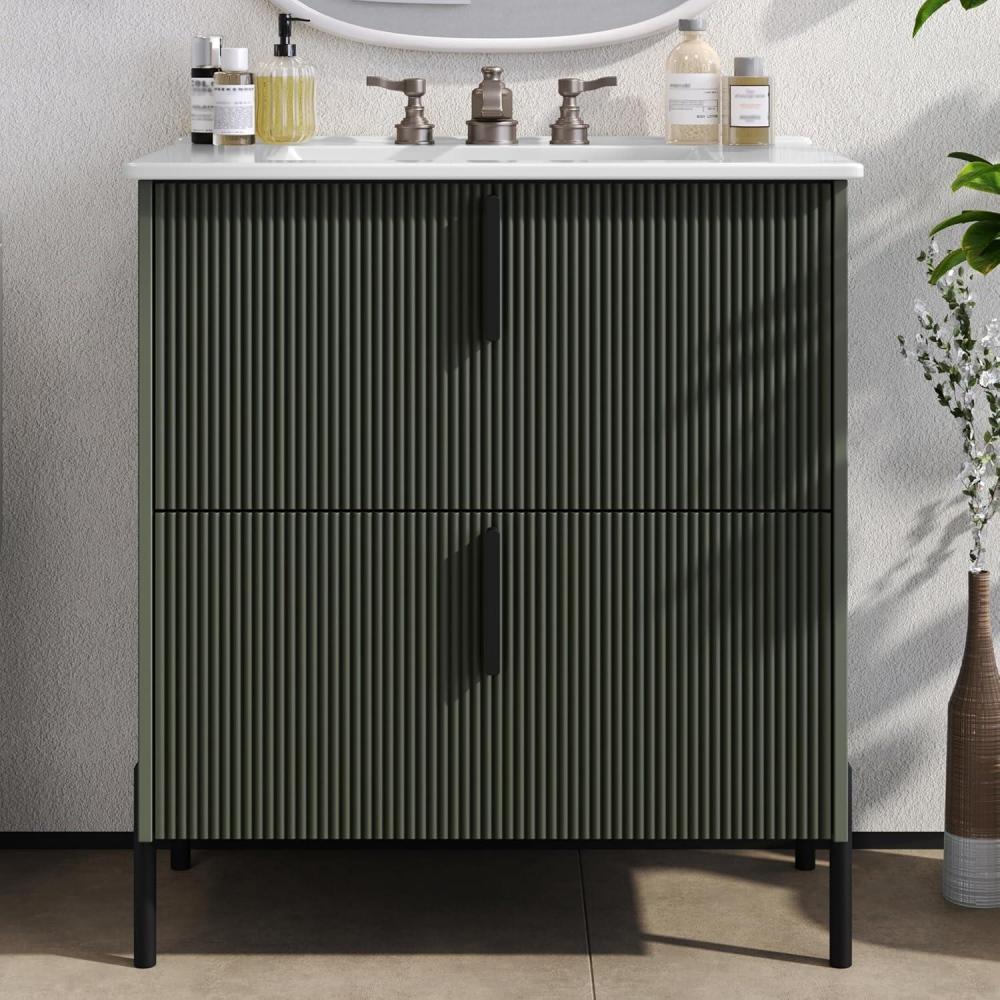 imageChristopher Knight Home Royden 30quot Bathroom Vanity with Sink Modern Freestanding Bathroom Sink Cabinet with Drawer Undermount Vanity Sink Cabinet Bathroom Storage Cabinet with Sink Combo Set WhiteGreen