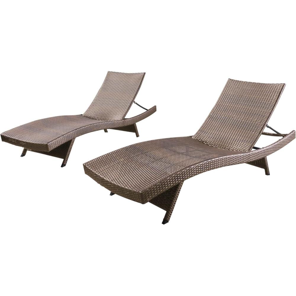 imageChristopher Knight Home Salem Outdoor Wicker Armless Chaise Lounges 2Pcs Set Mixed Mocha
