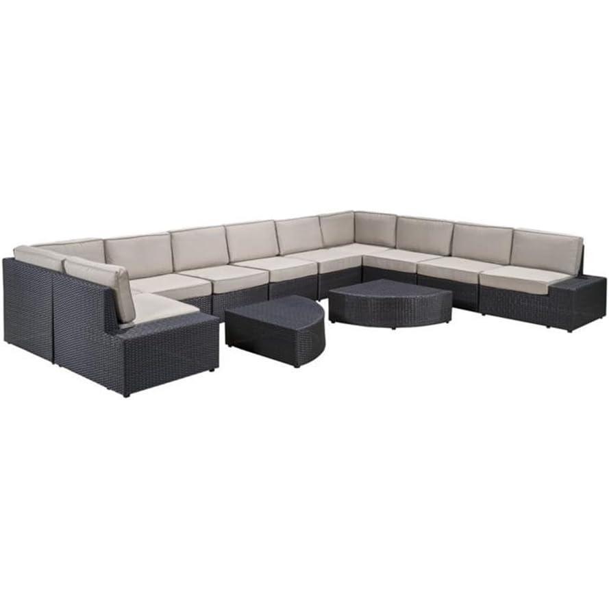 imageChristopher Knight Home Santa Cruz Outdoor Wicker Sectional Sofa Set with Cushions 12Pcs Set Brown