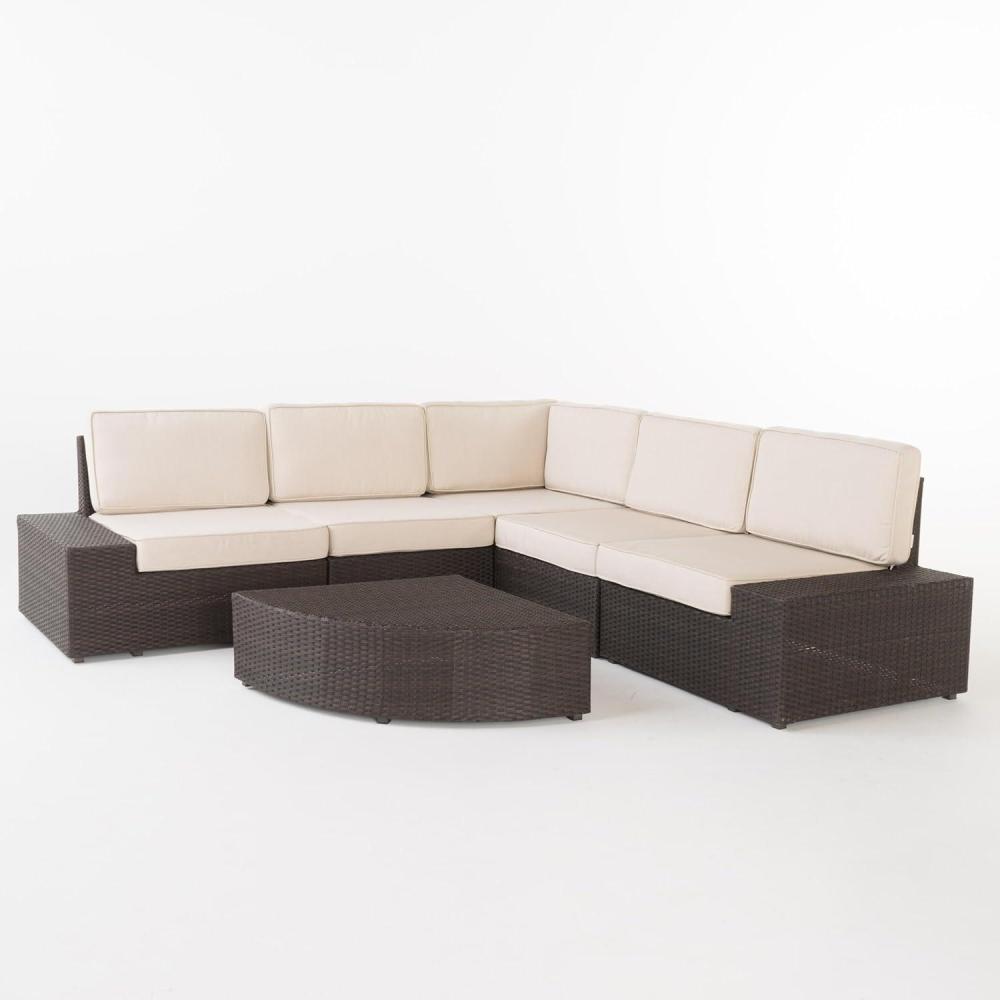 imageChristopher Knight Home Santa Cruz Outdoor Wicker Sectional Sofa Set with Water Resistant Cushions 6Pcs Set Brown