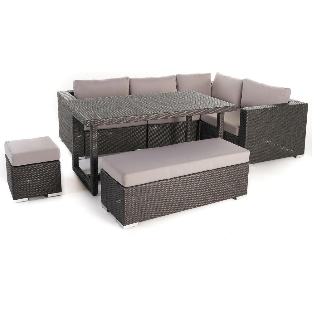 imageChristopher Knight Home Santa Rosa Outdoor 7Seater Dining Sofa Set with Aluminum Frame and Water Resistant Cushions Grey Silver Cushions