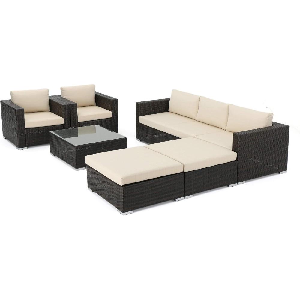 imageChristopher Knight Home Santa Rosa Outdoor Wicker 5Seater Chat Set with Aluminum Frame and Water Resistant Cushions Multibrown  Beige