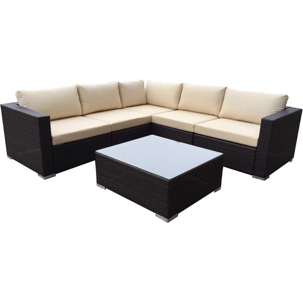 imageChristopher Knight Home Santa Rosa Outdoor Wicker 5Seater Sectional Sofa Set with Aluminum Frame and Water Resistant Cushions 6Pcs Set Multibrown Beige