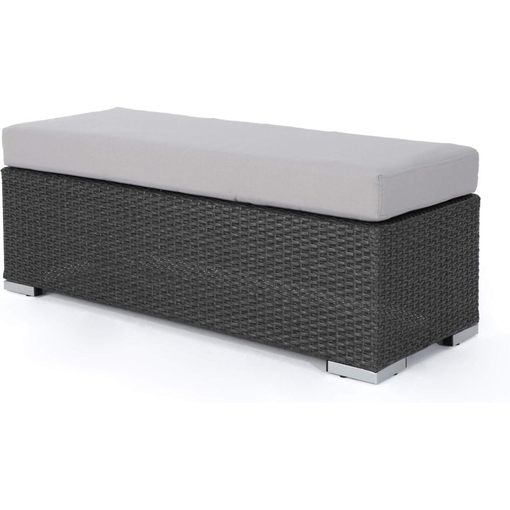 imageChristopher Knight Home Santa Rosa Outdoor Wicker Bench with Water Resistant Cushion Grey Silver Small