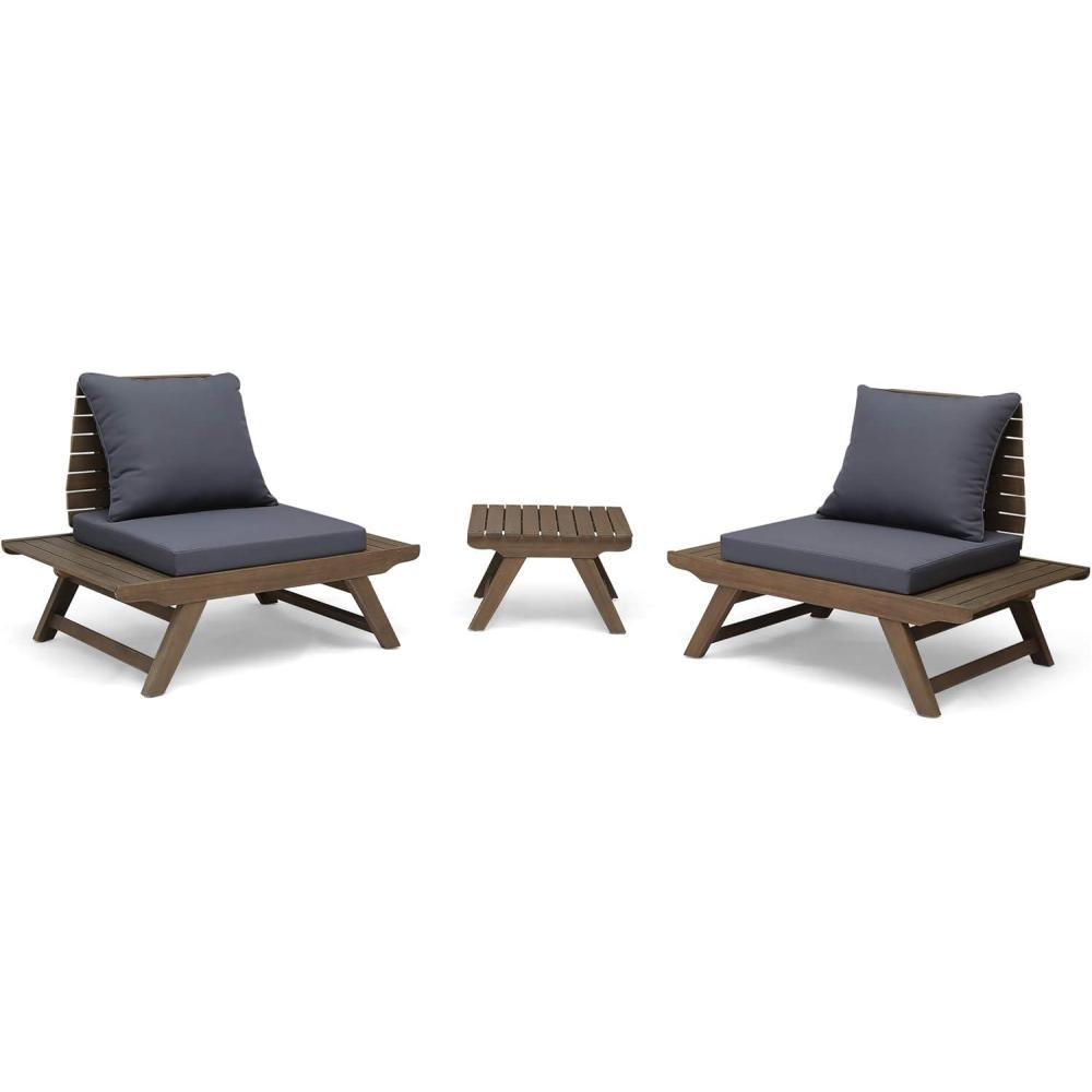 imageChristopher Knight Home Sedona Outdoor Acacia Wood 3 Piece Chat Set with Cushions 37 quotW x 2825 quotD x 295 quotH Dark Gray Gray