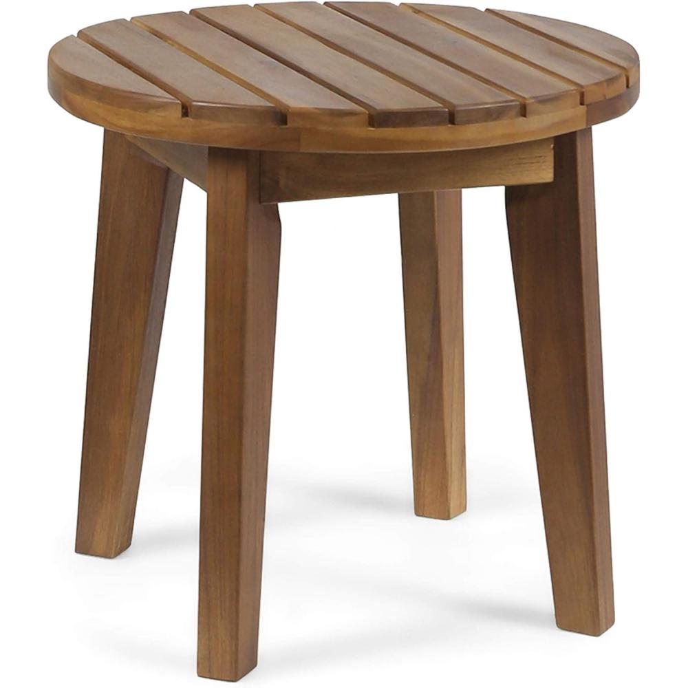 imageChristopher Knight Home Selma Acacia Wood Outdoor Side Table Decorative Rectangular Small Accent Table Weather Resistant Patio End Table for Balcony Beach Pool Side Slatted Design White PUParker teak Finish