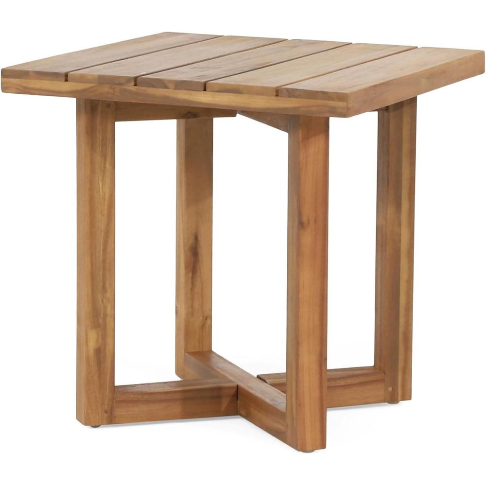 imageChristopher Knight Home Selma Acacia Wood Outdoor Side Table Decorative Rectangular Small Accent Table Weather Resistant Patio End Table for Balcony Beach Pool Side Slatted Design White PUTeak