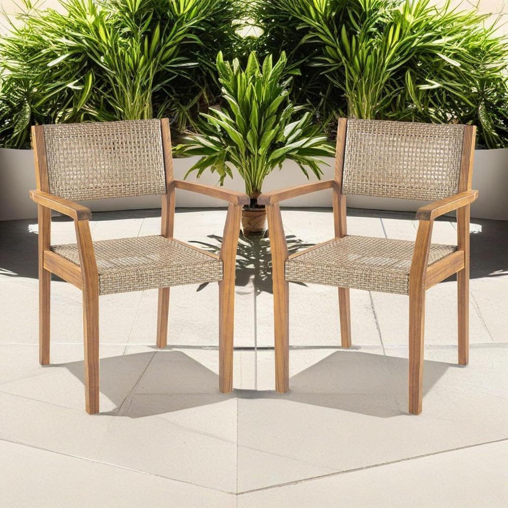 imageChristopher Knight Home Set of 2 Amaris Farmhouse Patio Garden Furntiure Acacia Wood Dining Chairs Armchair for IndoorOutdoor Dinner Woven Wicker Accents Poolside Kitchen Side Chair TeakBeige