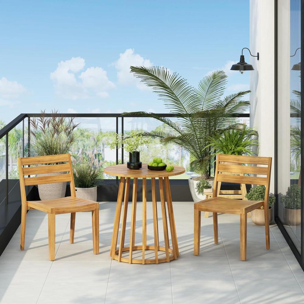 imageChristopher Knight Home Set of 2 Katie Tropical Style Patio Dining Chairs Acacia Wood OutdoorIndoor Side Chair GardenPorchBalconyPoolside Accent Chair Weather Resistant Teak Finish