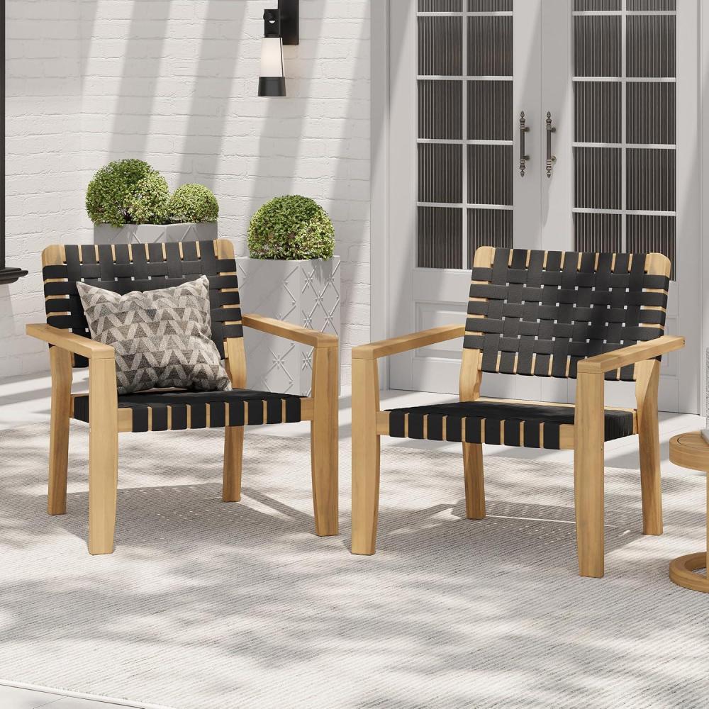imageChristopher Knight Home Set of 2 Lena Patio Furniture Acacia Wood Armchair Woven Rope Outdoor Club Chair Deep Seating Porch Chairs for Garden BackyardBalcony Light Teak Finish ampamp BlackLight Teak Finish Black
