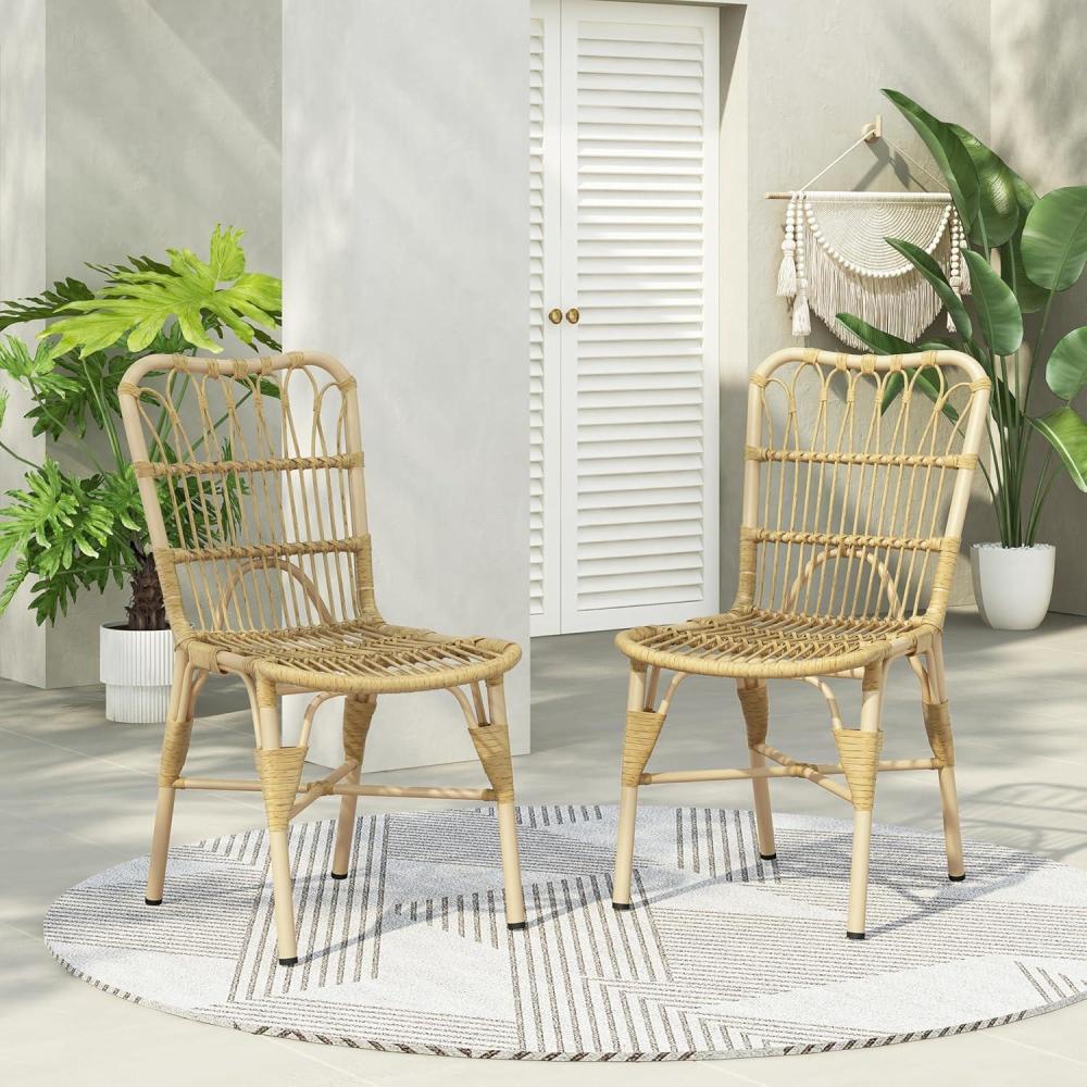 imageChristopher Knight Home Set of 2 Rekker Patio PE Wicker Dining Chairs Outdoor Woven Rattan Accent Chair with Iron Frame Fully Assembled Lounge Chair Outdoor for GardenBackyardBalcony NaturalNatural