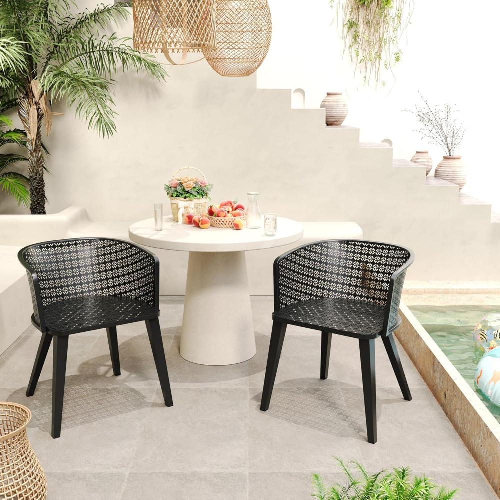 imageChristopher Knight Home Set of 2 Rivera Patio Iron Dining Chairs GeometricCarved Pattern Round Backrest Armchair for Kitchen Restaurant Garden Balcony Porch Backyard Poolside Matte GreenBlack