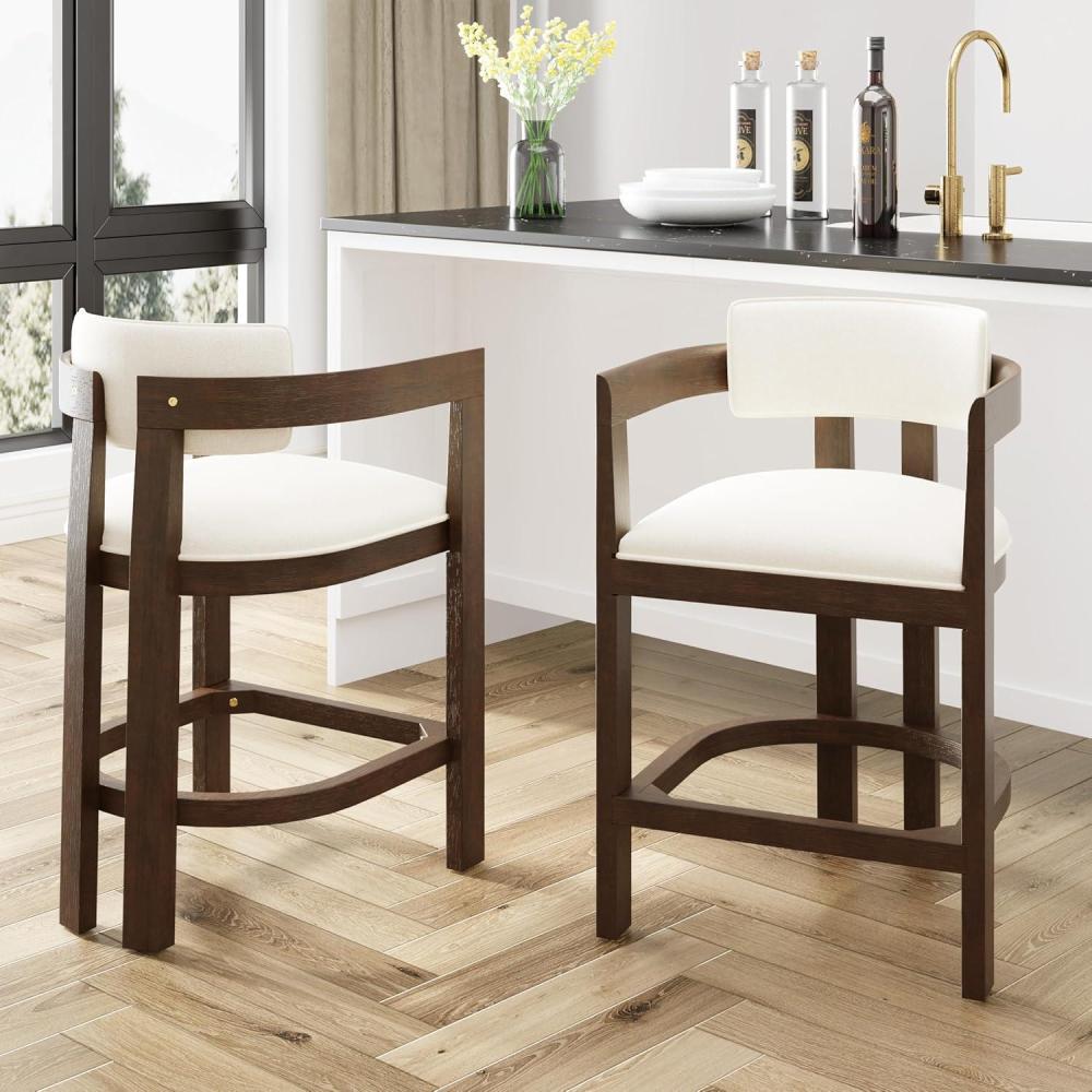 imageChristopher Knight Home Set of 2 Ryland Modern 26quot Counter Height Bar Stools Fabric Upholstered Counter StoolsWooden Kitchen Island Armchair with Footrest Round Backrest Soft Seating EspressoBeigewalnut