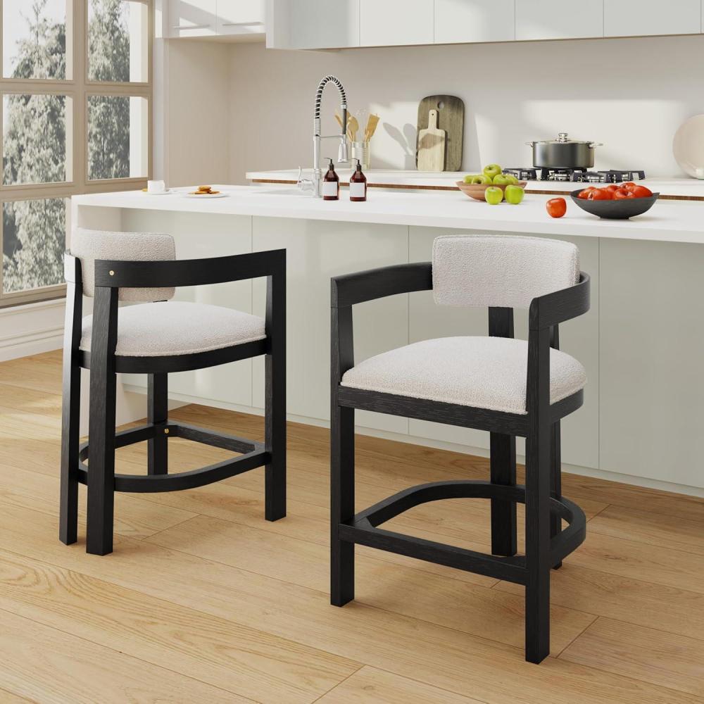 imageChristopher Knight Home Set of 2 Ryland Modern 26quot Counter Height Bar Stools Fabric Upholstered Counter StoolsWooden Kitchen Island Armchair with Footrest Round Backrest Soft Seating EspressoMilky Whiteblack