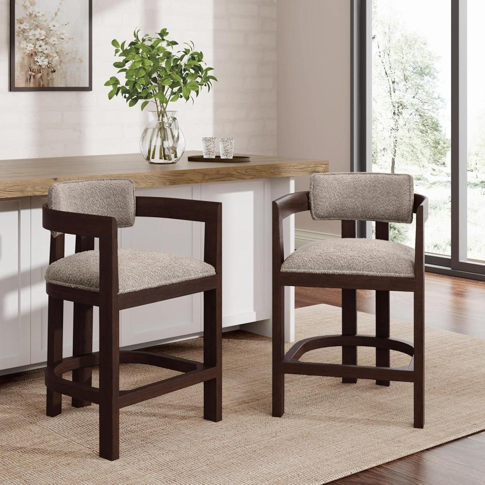imageChristopher Knight Home Set of 2 Ryland Modern 26quot Counter Height Bar Stools Fabric Upholstered Counter StoolsWooden Kitchen Island Armchair with Footrest Round Backrest Soft Seating EspressoEspresso