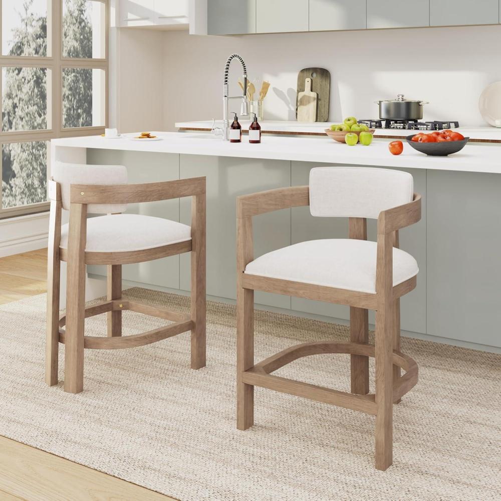 imageChristopher Knight Home Set of 2 Ryland Modern 26quot Counter Height Bar Stools Fabric Upholstered Counter StoolsWooden Kitchen Island Armchair with Footrest Round Backrest Soft Seating EspressoBeigenatural
