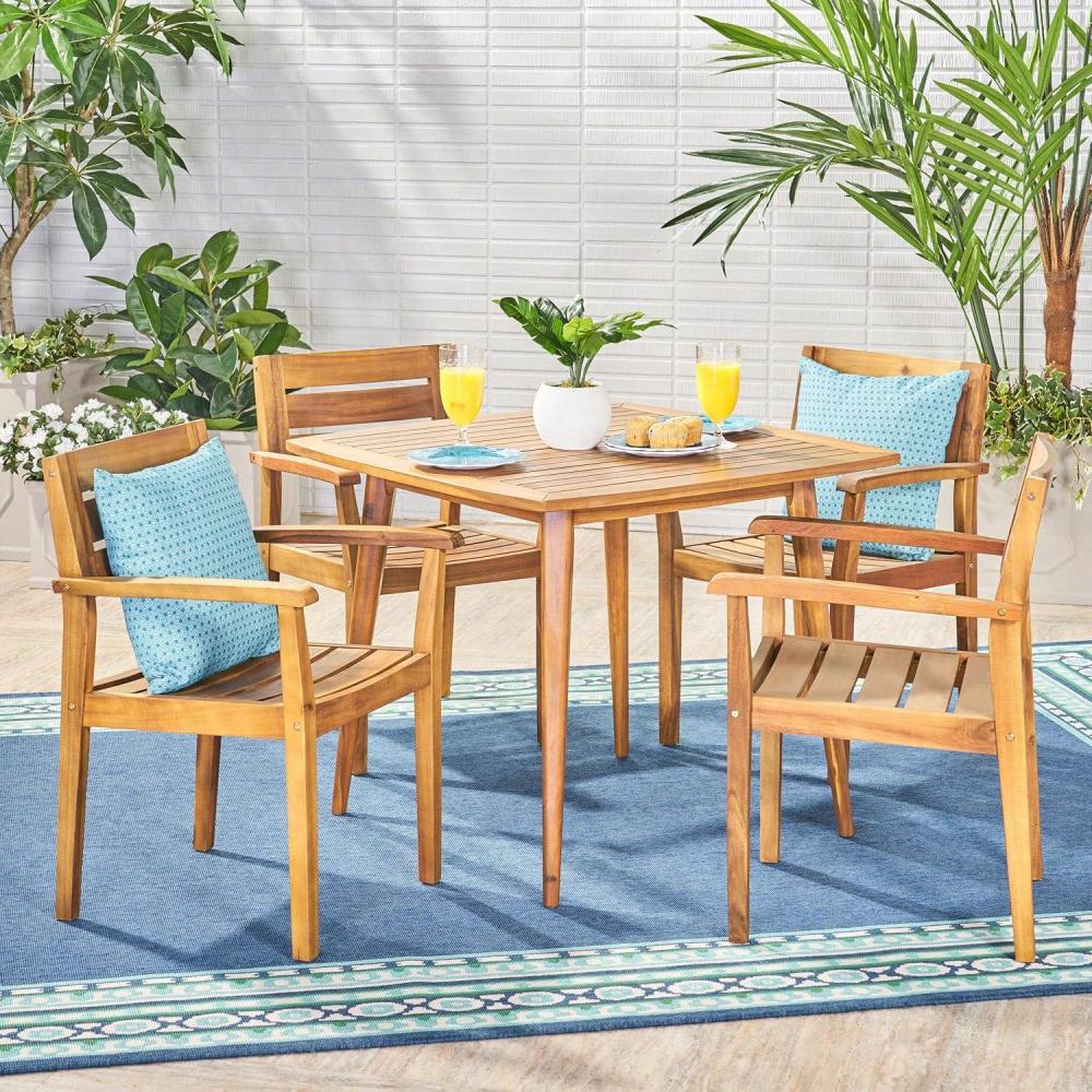 imageChristopher Knight Home Solomon Outdoor 5 Piece Acacia Wood Dining Set Teak Finish