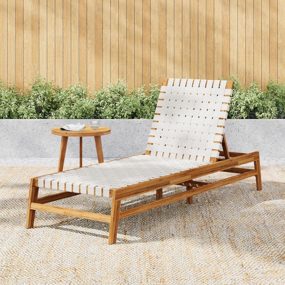 imageChristopher Knight Home Susua Rope Chaise Lounge with Acacia Wood Frame Adjustable Backrest Single Lounge Sofa Patio Sun Lounger Recliner Chair for Poolside Backyard Light Brown MochaTeak White