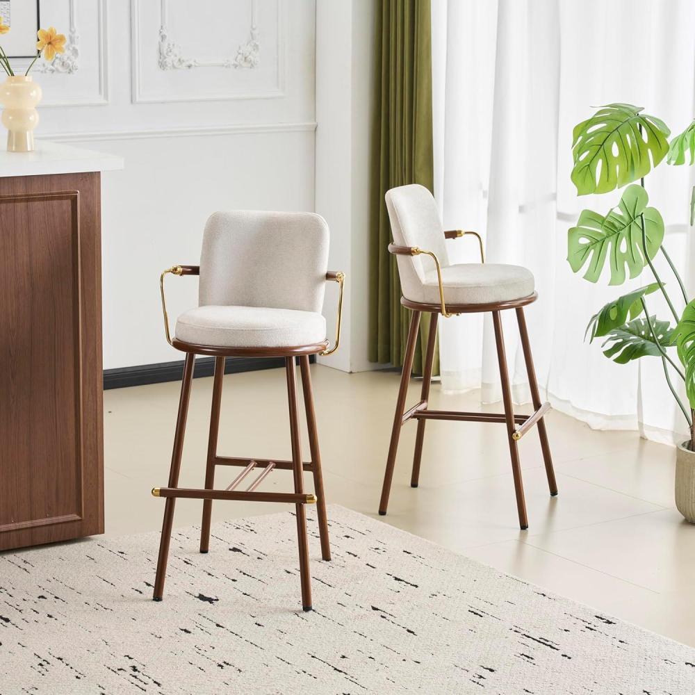 imageChristopher Knight Home Sybul Fabric Upholstered Counter Height Bar Stools Set of 2 Metal Stool Chair for Kitchen Island with Thick Padded Seat Counter Stool with Footrest Light BeigeWalnut