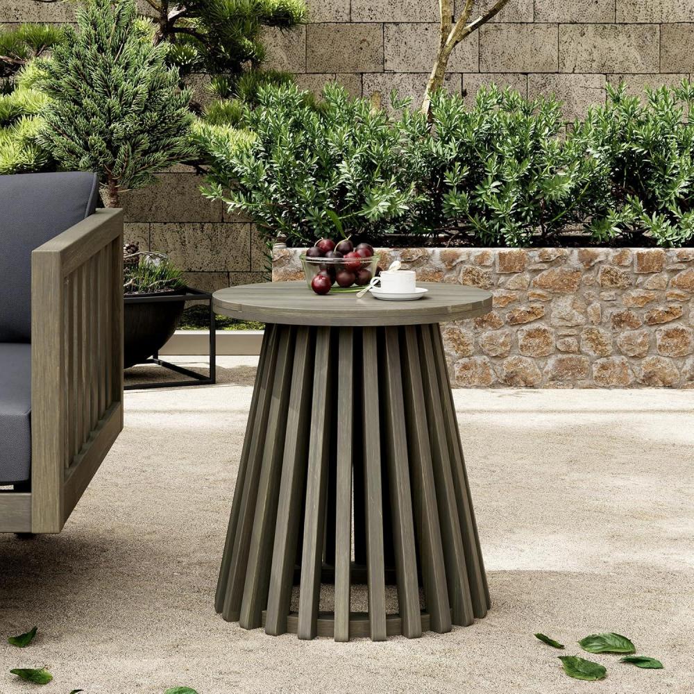 imageChristopher Knight Home Taki Acacia Wood Patio Coffee Table Round Table with Unique Wooden Base for Backyard Stylish IndoorOutdoor Table Easy Assembly Space Saving Outdoor Furniture GreyGrey