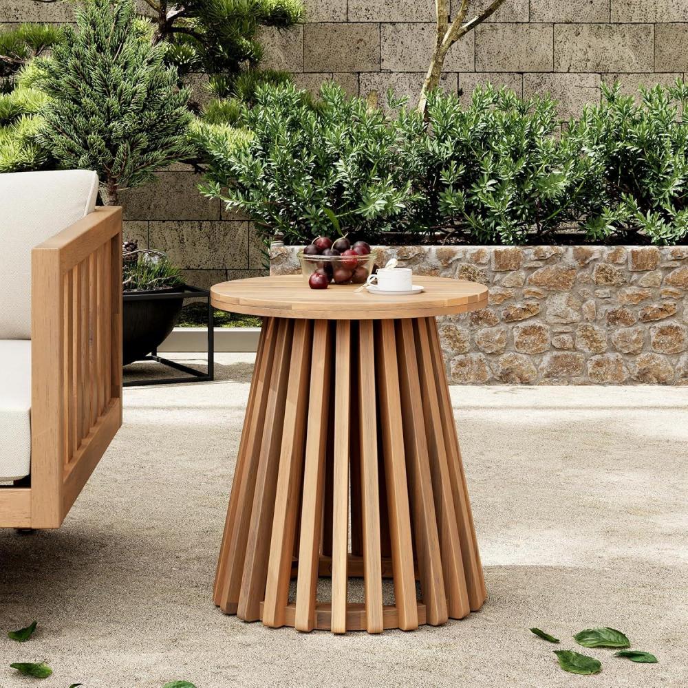 imageChristopher Knight Home Taki Acacia Wood Patio Coffee Table Round Table with Unique Wooden Base for Backyard Stylish IndoorOutdoor Table Easy Assembly Space Saving Outdoor Furniture GreyLight Teak